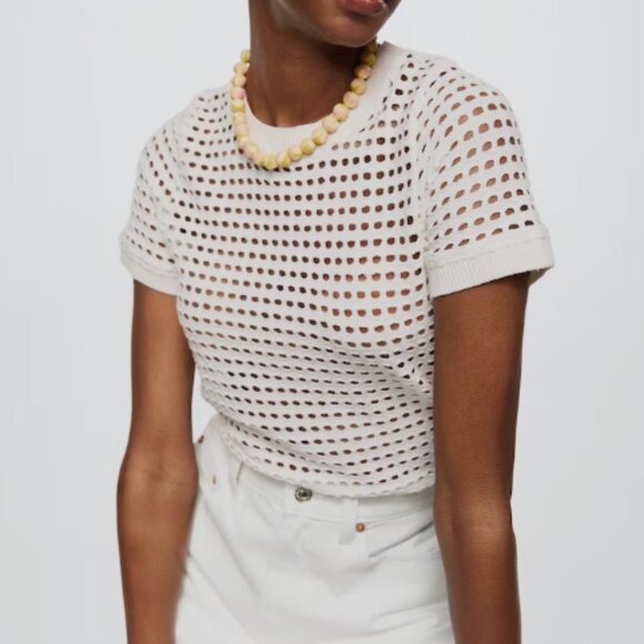 Mango White Short Sleeve Knit Top - Picture 1 of 4